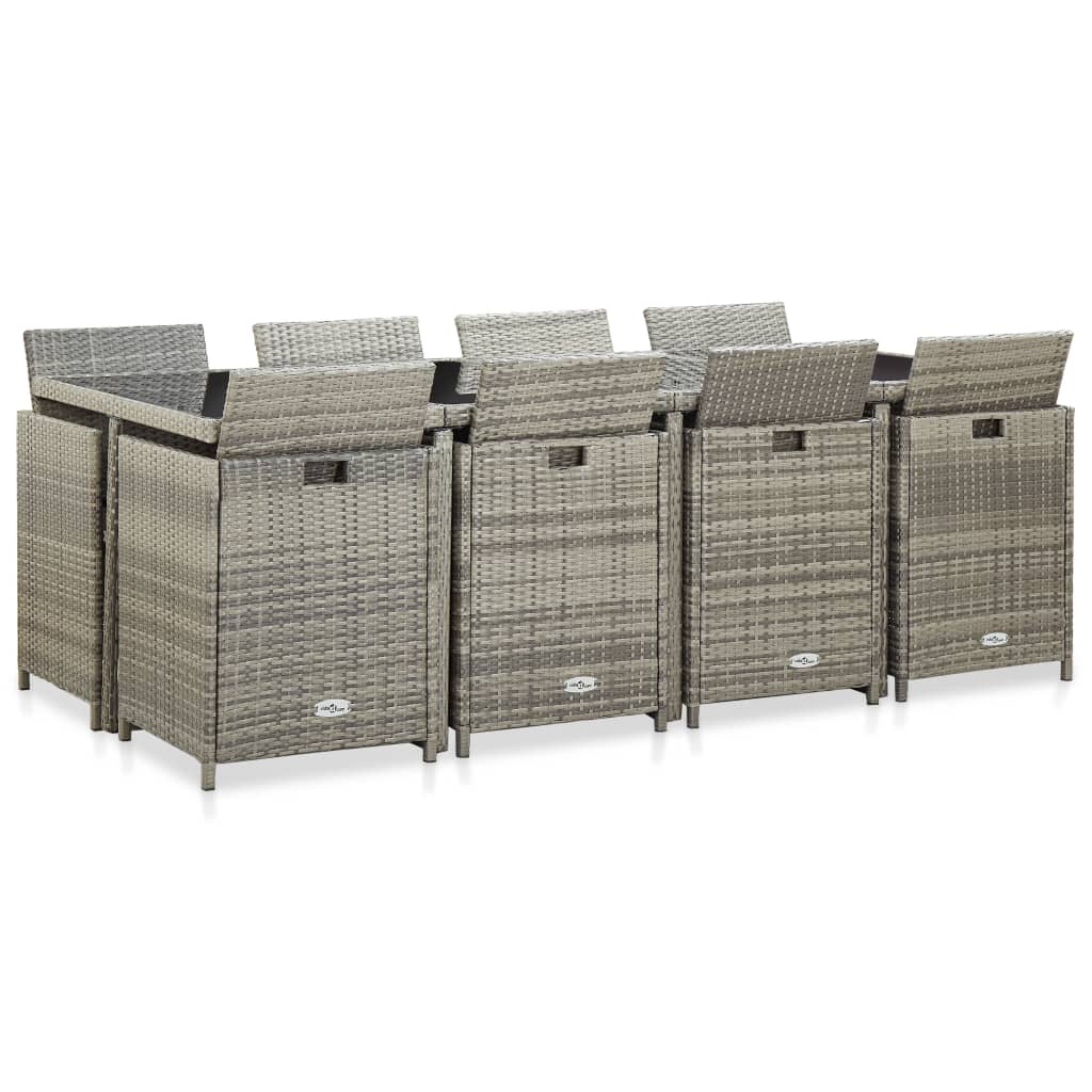 13 részes bézs polyrattan kültéri étkezőszett párnákkal