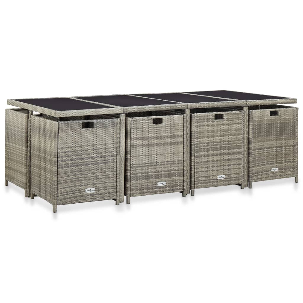 13 részes bézs polyrattan kültéri étkezőszett párnákkal