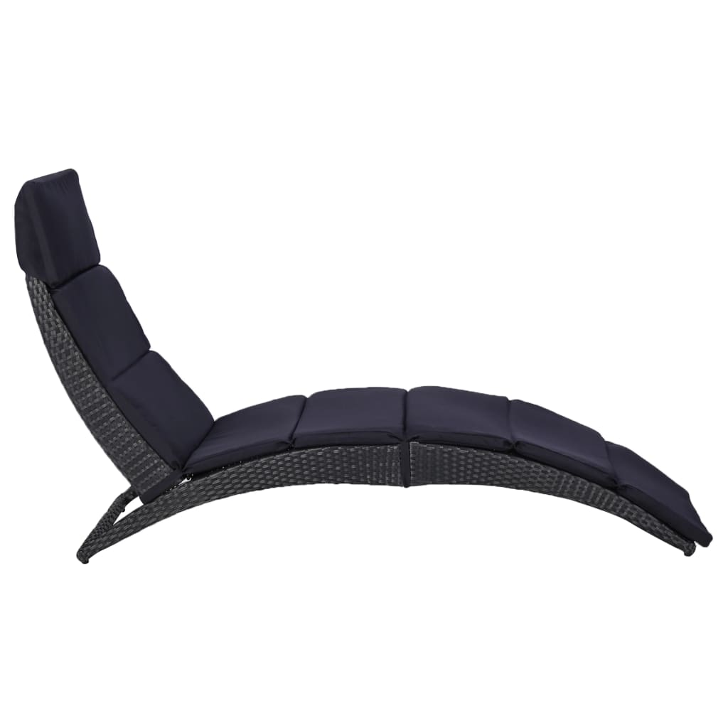 fekete polyrattan napozóágy párnával