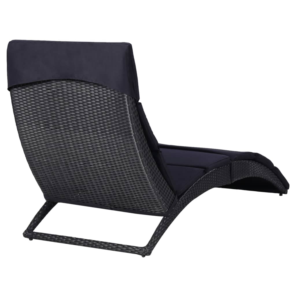 fekete polyrattan napozóágy párnával