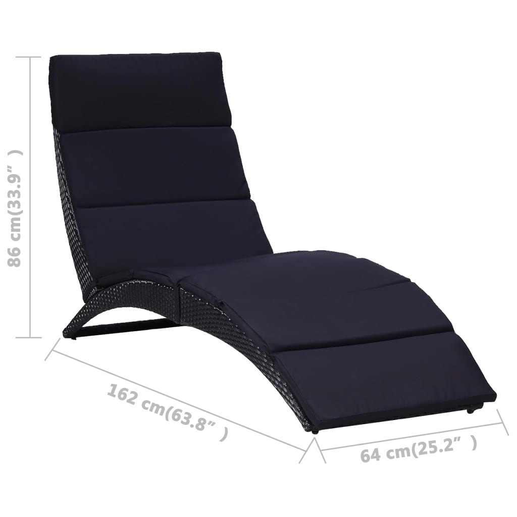 fekete polyrattan napozóágy párnával