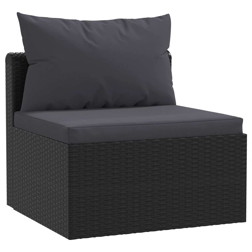 5 részes fekete polyrattan kerti társalgószett párnákkal
