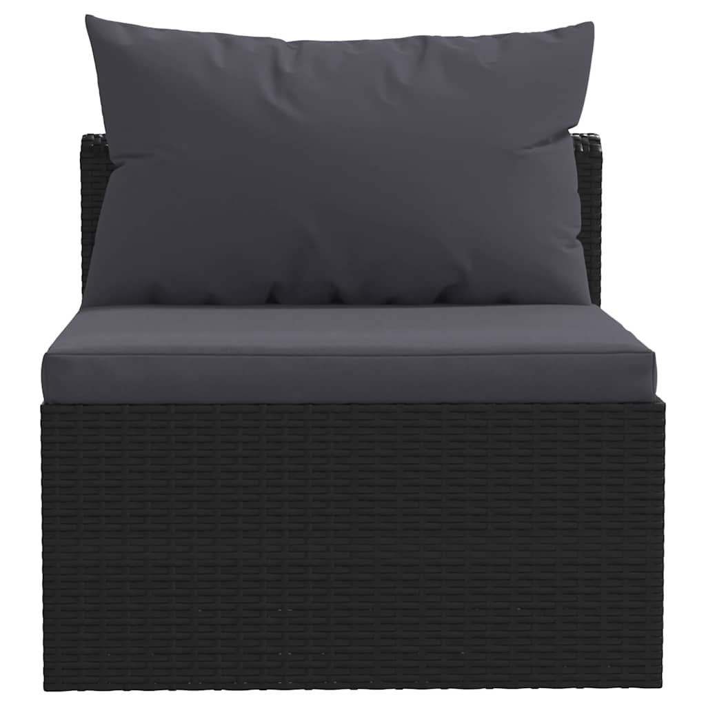 5 részes fekete polyrattan kerti társalgószett párnákkal