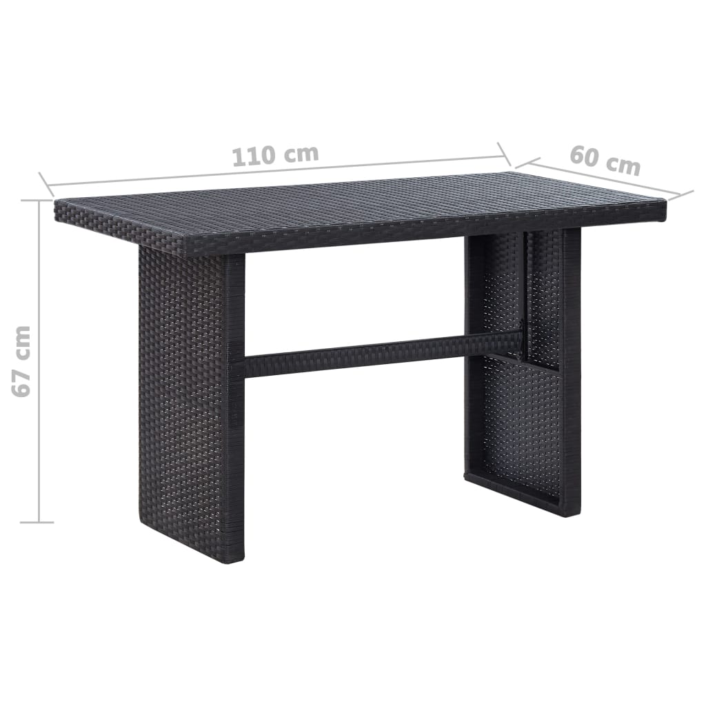 fekete polyrattan kerti asztal 110 x 60 x 67 cm