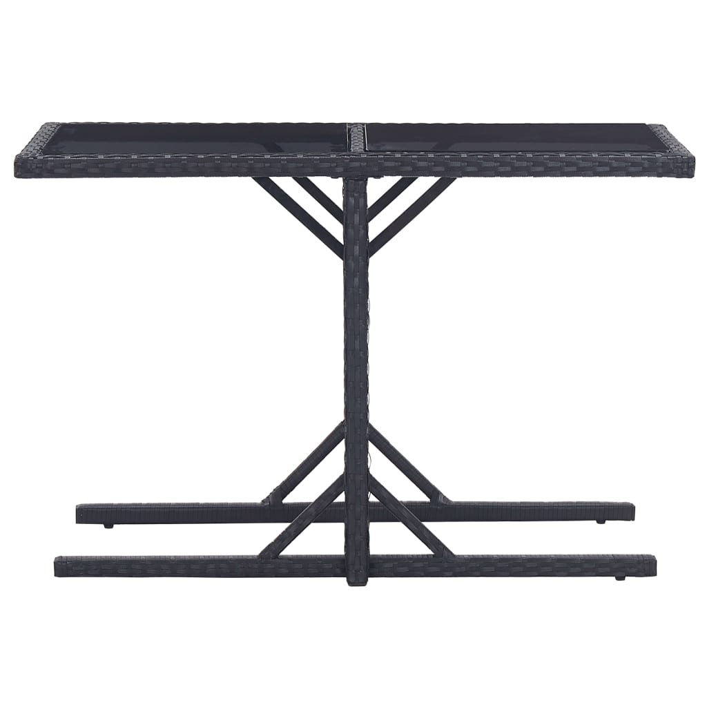 fekete polyrattan és üveglapos kerti asztal 110 x 53 x 72 cm