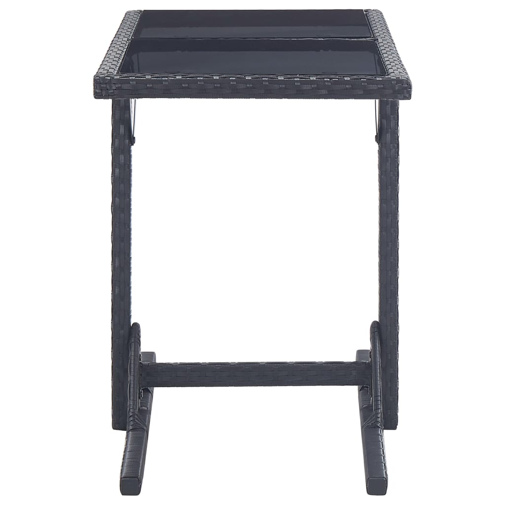 fekete polyrattan és üveglapos kerti asztal 110 x 53 x 72 cm