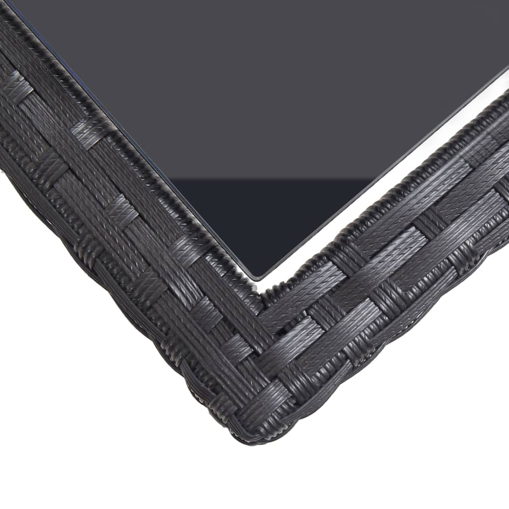 fekete polyrattan és üveglapos kerti asztal 110 x 53 x 72 cm