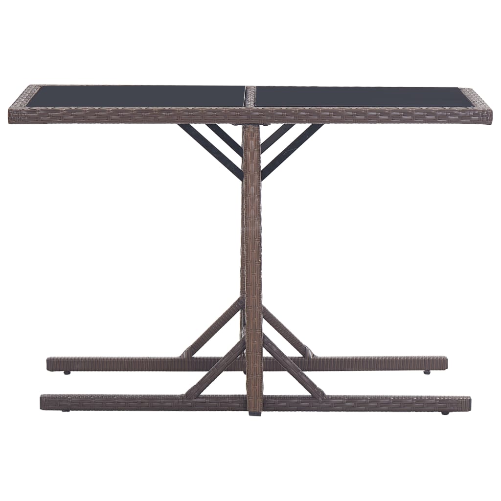 barna polyrattan és üveglapos kerti asztal 110 x 53 x 72 cm
