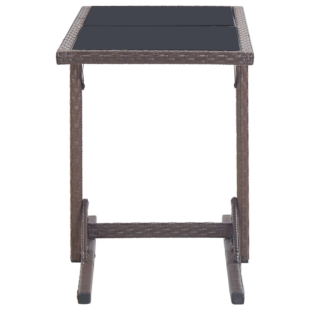 barna polyrattan és üveglapos kerti asztal 110 x 53 x 72 cm