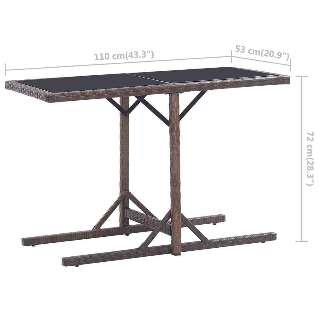 barna polyrattan és üveglapos kerti asztal 110 x 53 x 72 cm