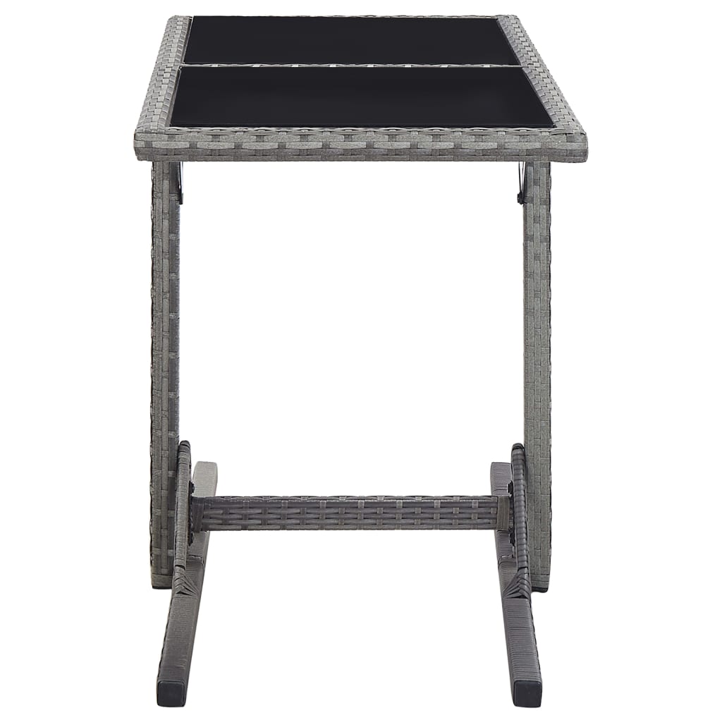 antracitszürke polyrattan és üveglapos kerti asztal 110x53x72cm