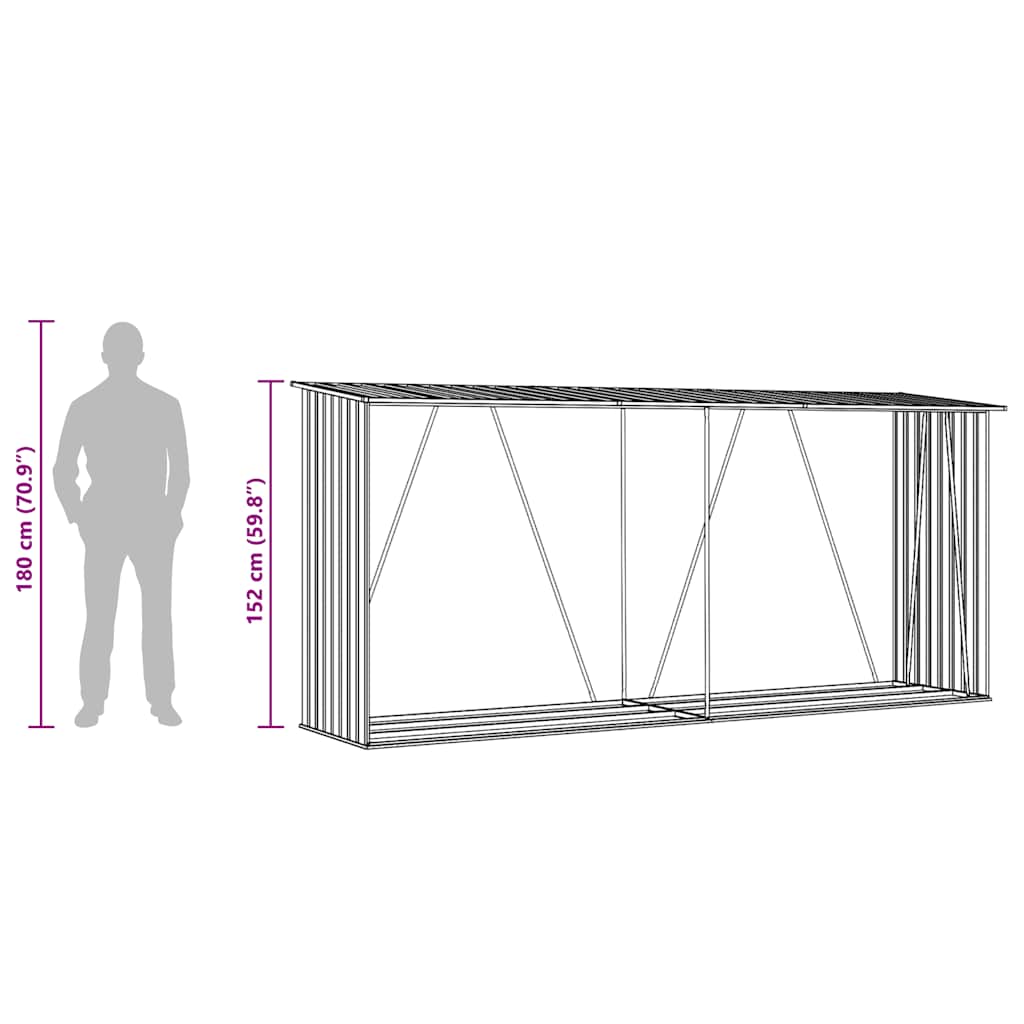 zöld horganyzott acél kerti tűzifatároló 330 x 84 x 152 cm