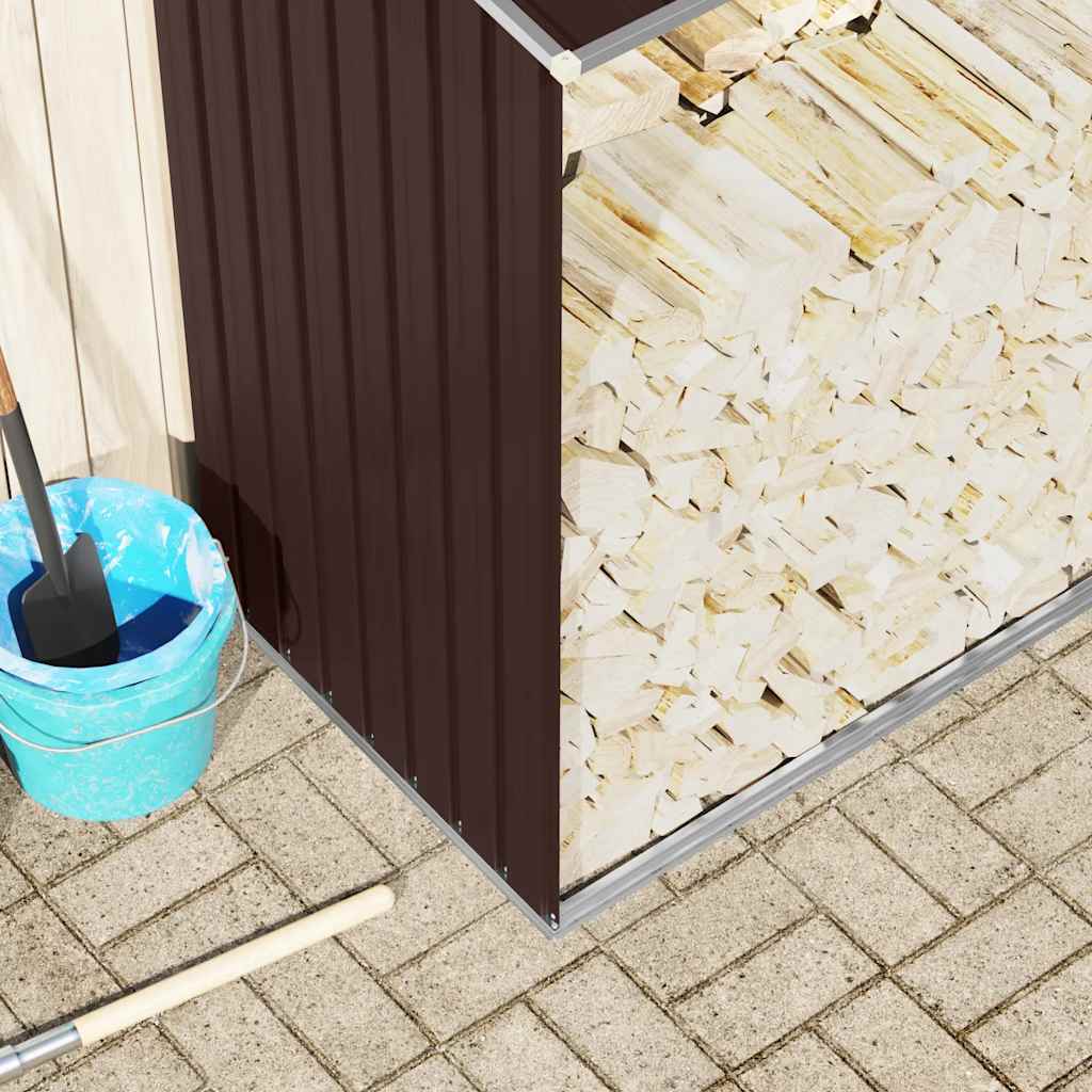 barna horganyzott acél kerti tűzifatároló 330 x 84 x 152 cm