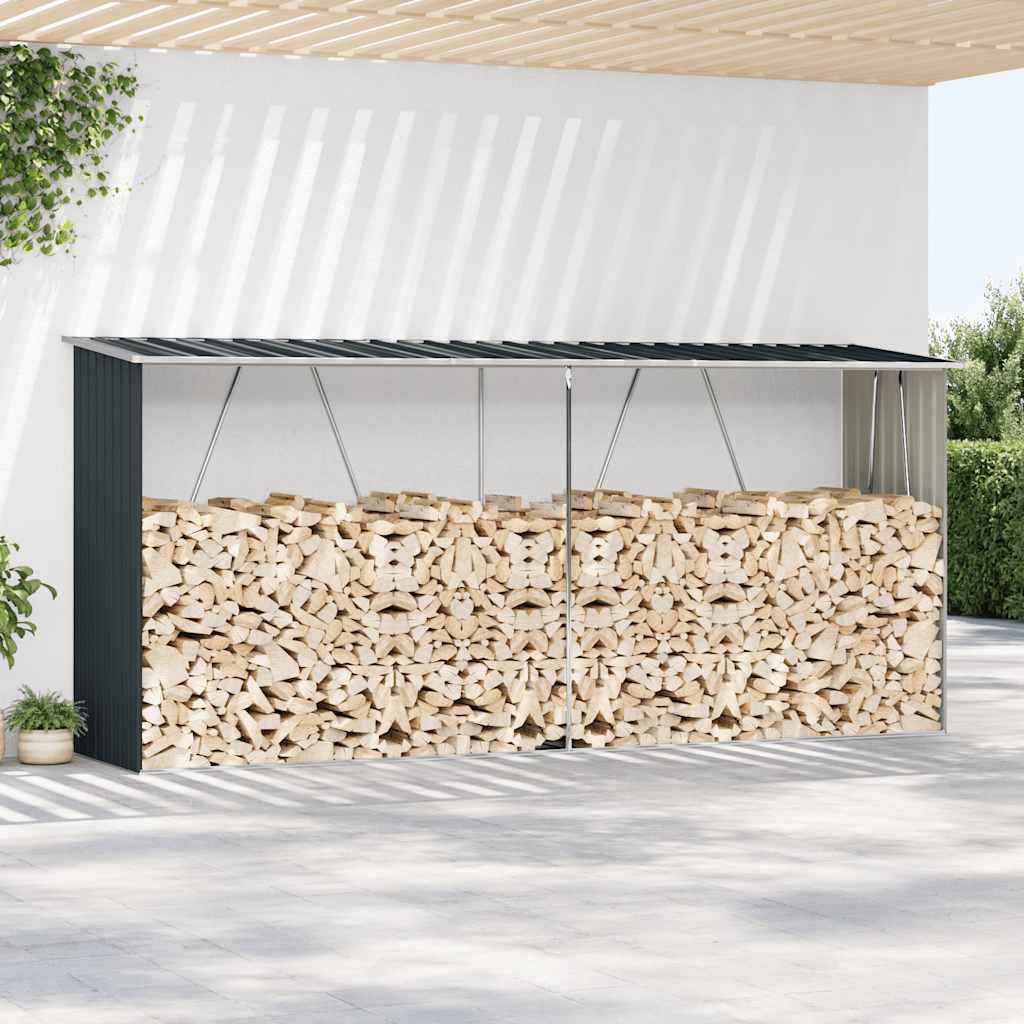 antracit horganyzott acél kerti tűzifatároló 330 x 84 x 152 cm