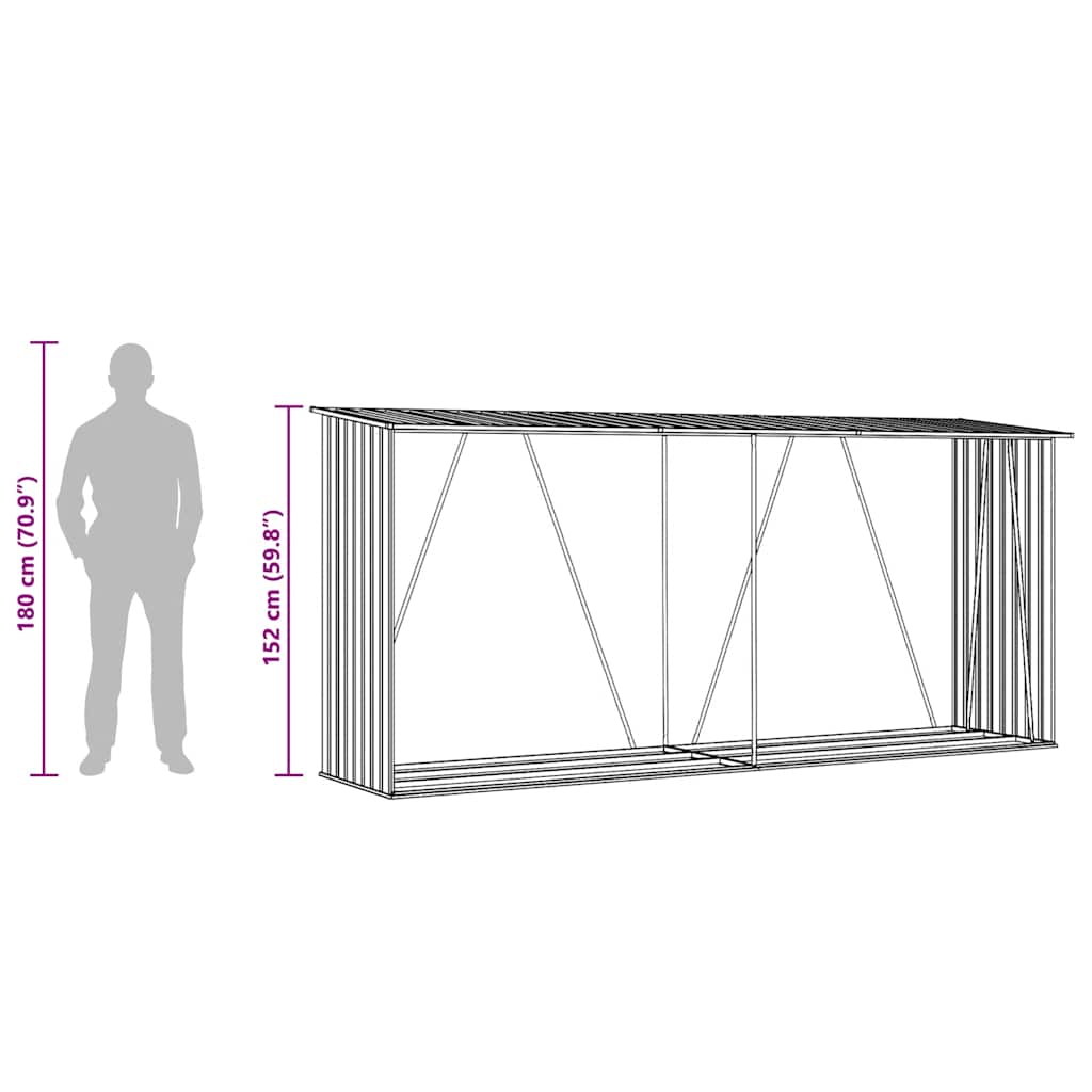 antracit horganyzott acél kerti tűzifatároló 330 x 84 x 152 cm