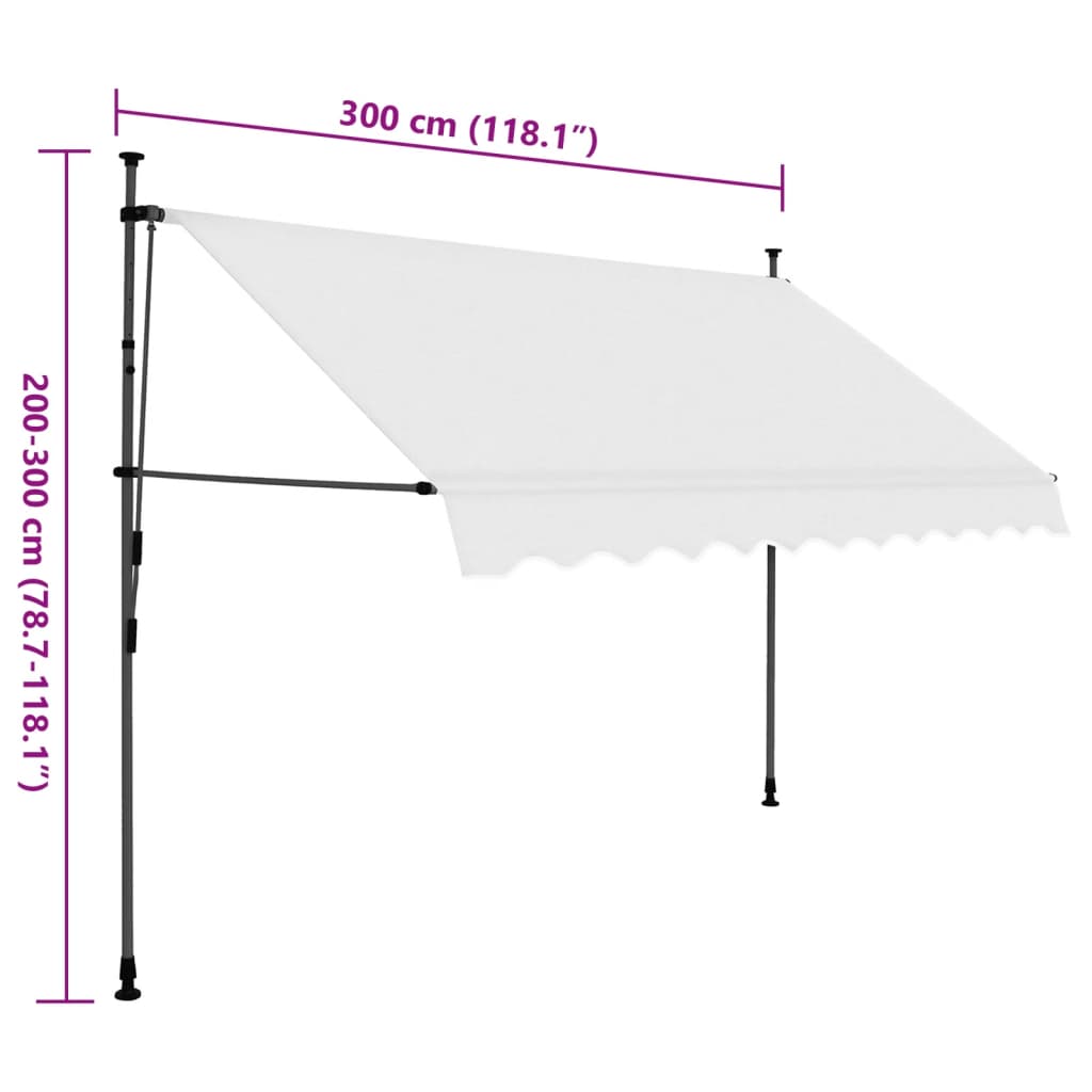 krémszínű kézzel kihúzható LED-es napellenző 300 cm