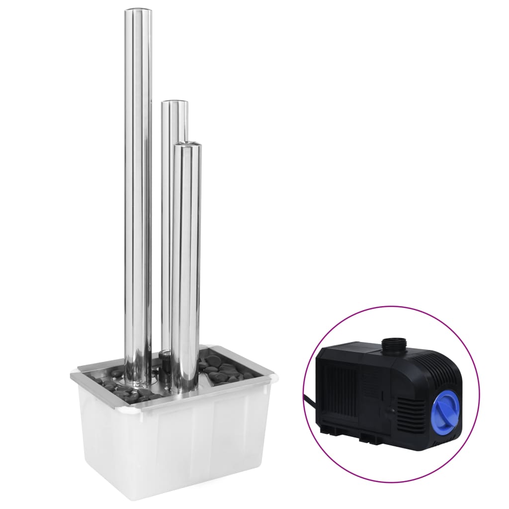 ezüstszínű rozsdamentes acél kerti szökőkút 48 x 34 x 123 cm