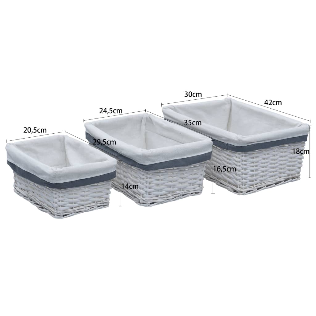 3 darab fehér fűzfa rakásolható kosár