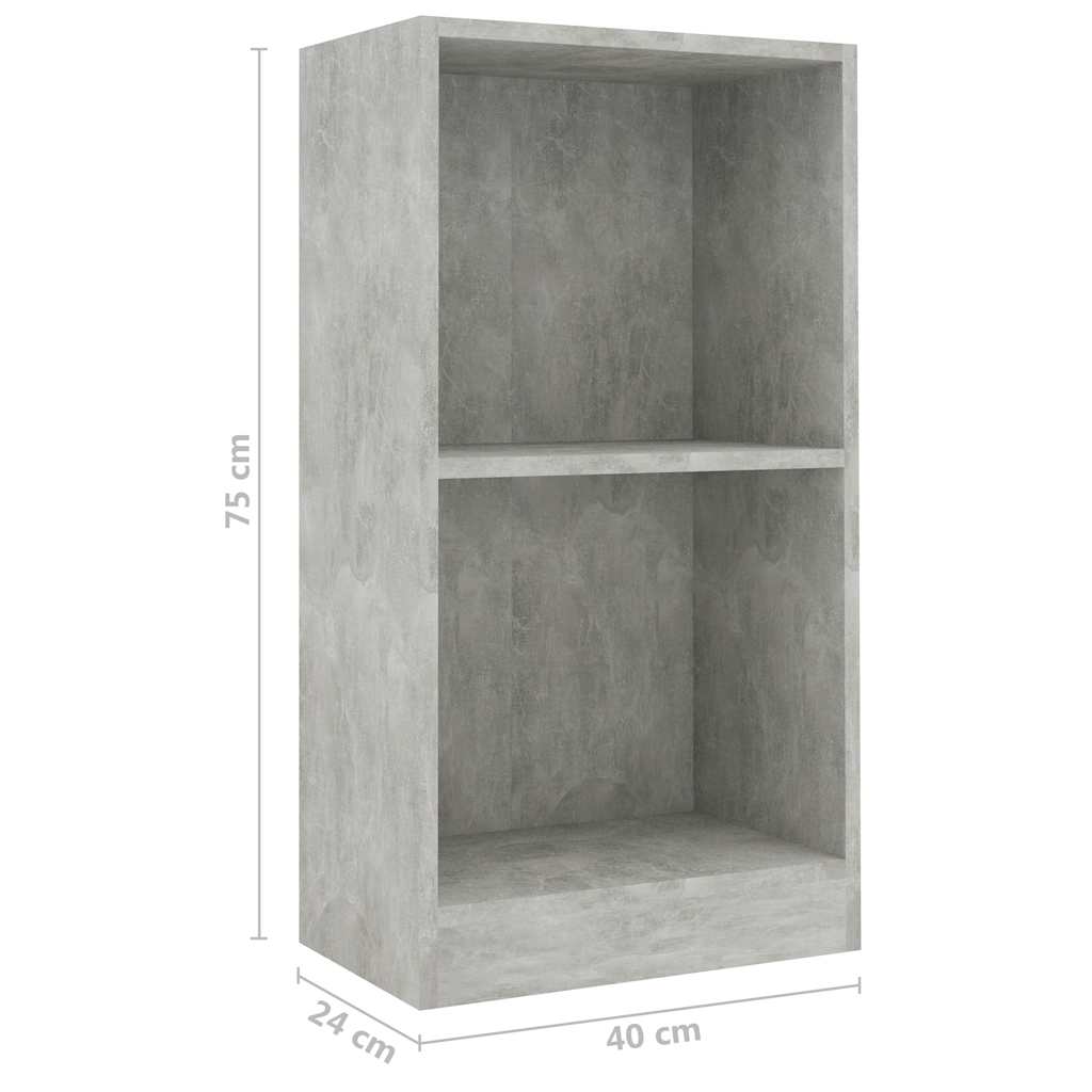 betonszürke szerelt fa könyvespolc 40x24x75 cm