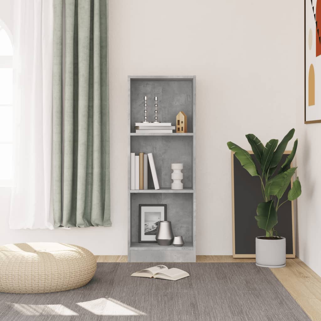 3 szintes betonszürke szerelt fa könyvszekrény 40x24x109 cm