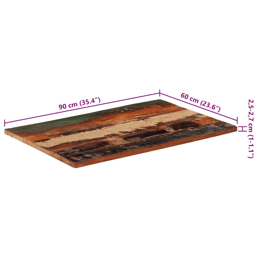 négyszögű tömör újrahasznosított fa asztallap 60x90 cm 25-27 mm