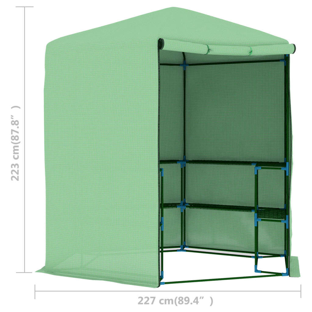 acél melegház polcokkal 227 x 223 cm