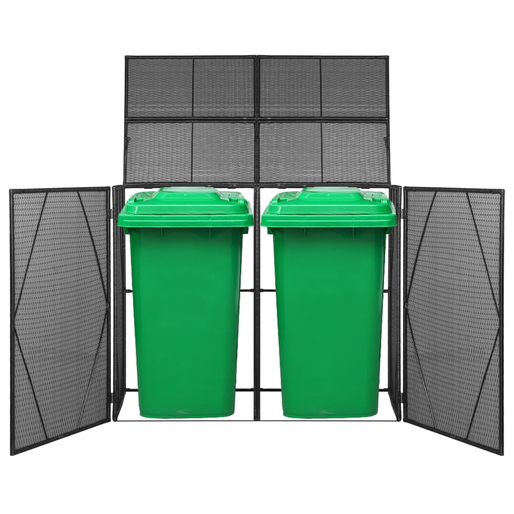 fekete polyrattan kukatároló 2 db kerekes kukához 153x78x120 cm