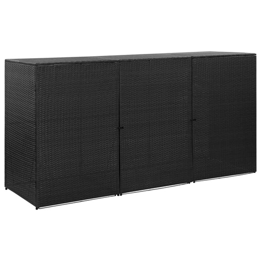 fekete polyrattan kukatároló 3 db kerekes kukához 229x78x120cm