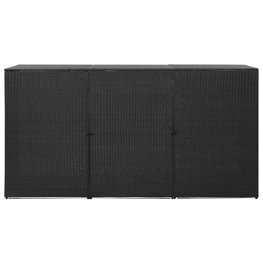 fekete polyrattan kukatároló 3 db kerekes kukához 229x78x120cm