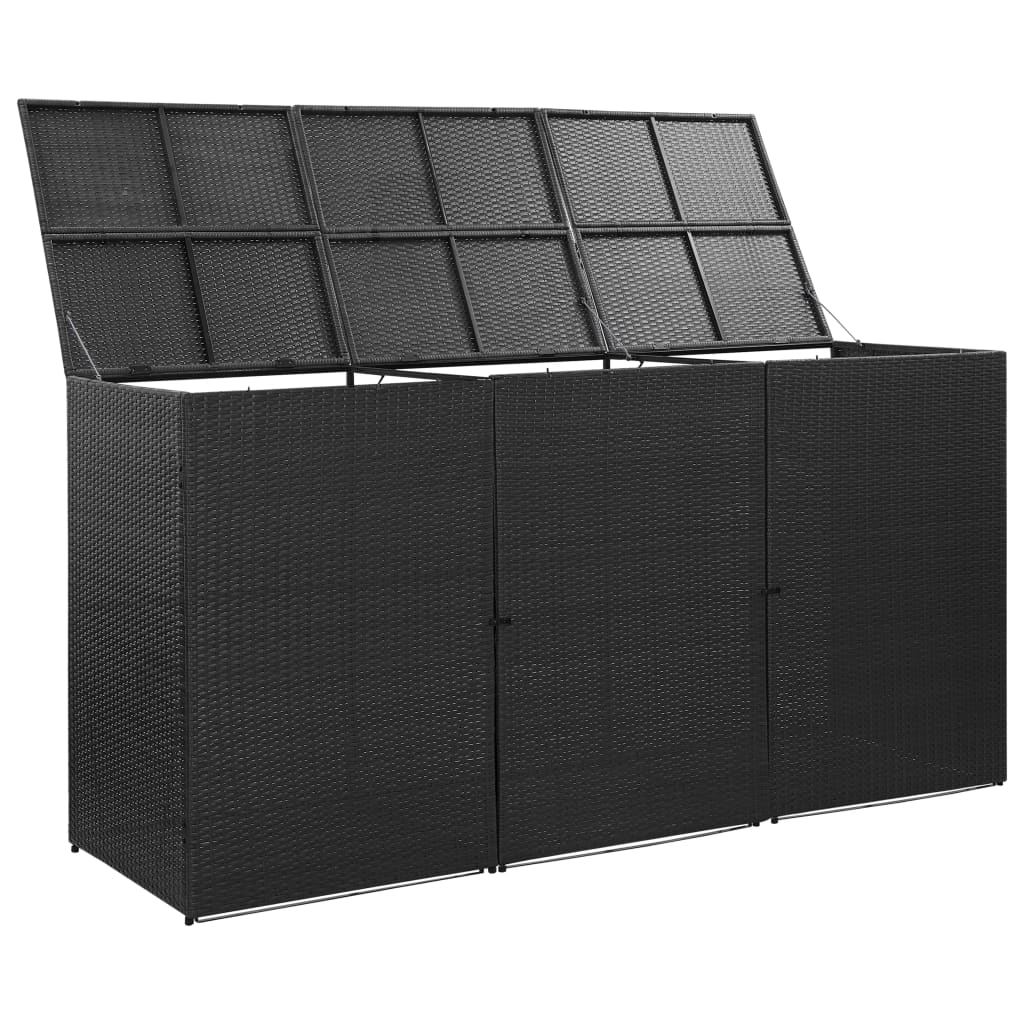 fekete polyrattan kukatároló 3 db kerekes kukához 229x78x120cm