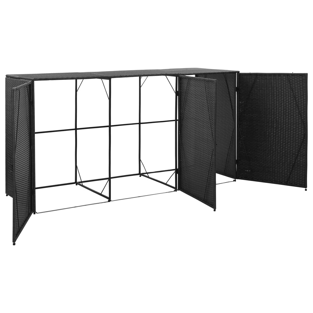 fekete polyrattan kukatároló 3 db kerekes kukához 229x78x120cm