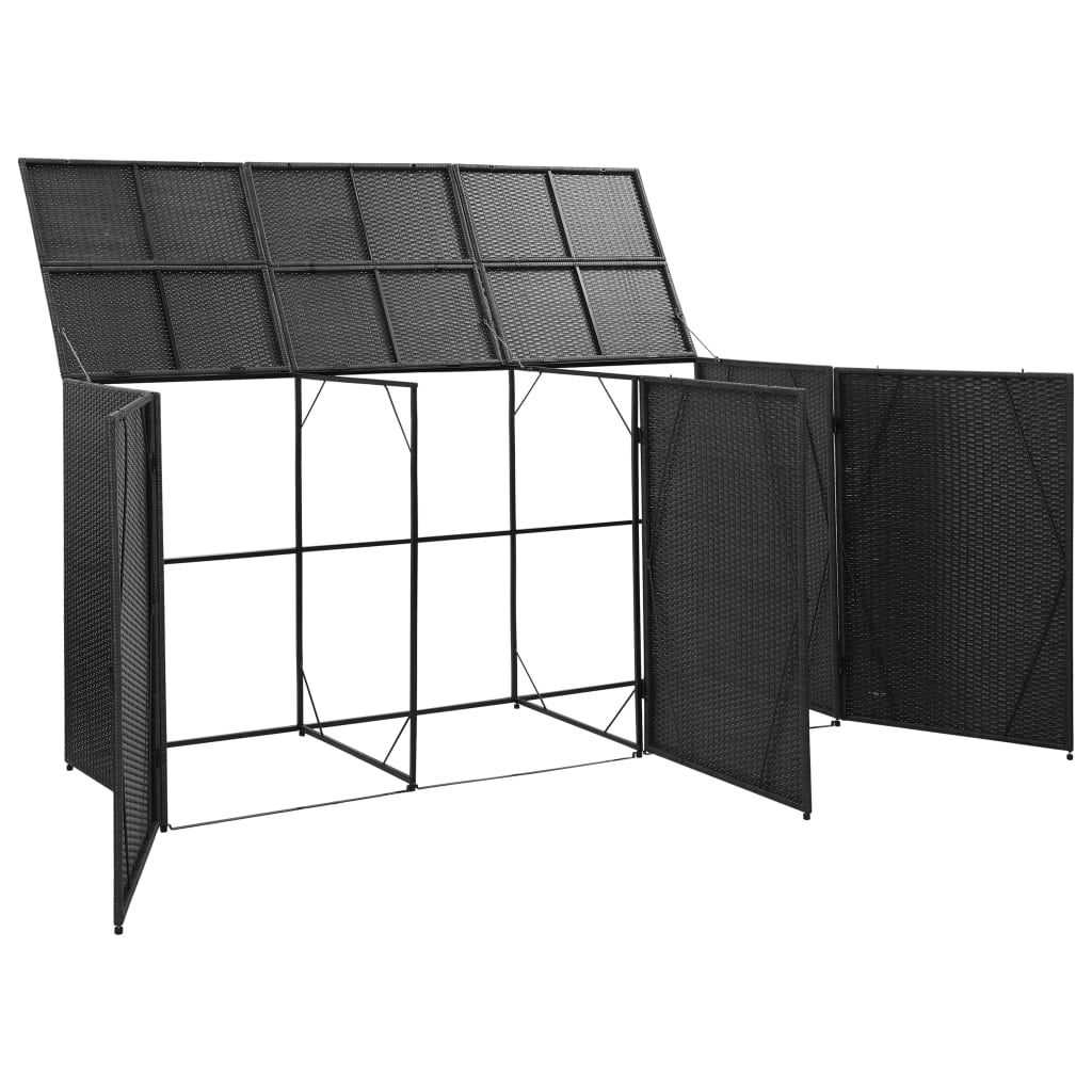 fekete polyrattan kukatároló 3 db kerekes kukához 229x78x120cm