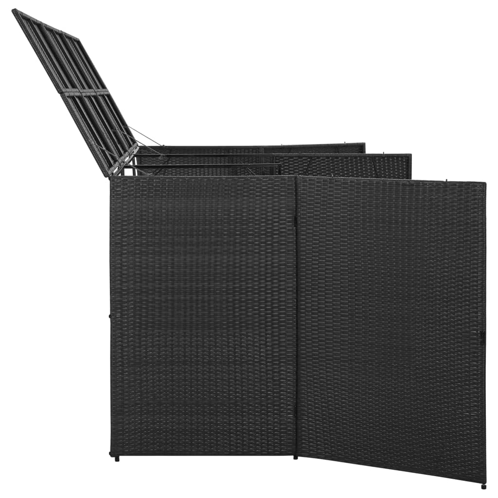 fekete polyrattan kukatároló 3 db kerekes kukához 229x78x120cm