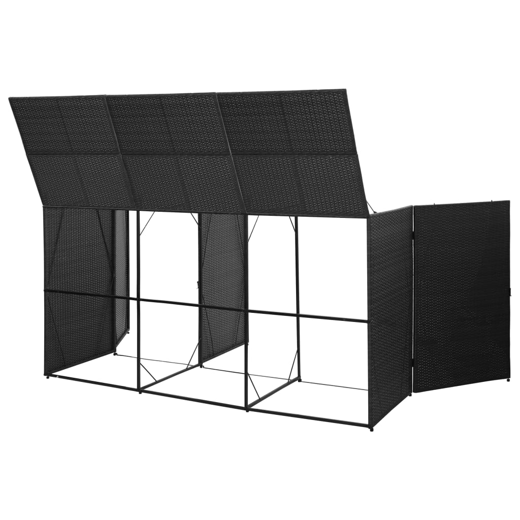 fekete polyrattan kukatároló 3 db kerekes kukához 229x78x120cm