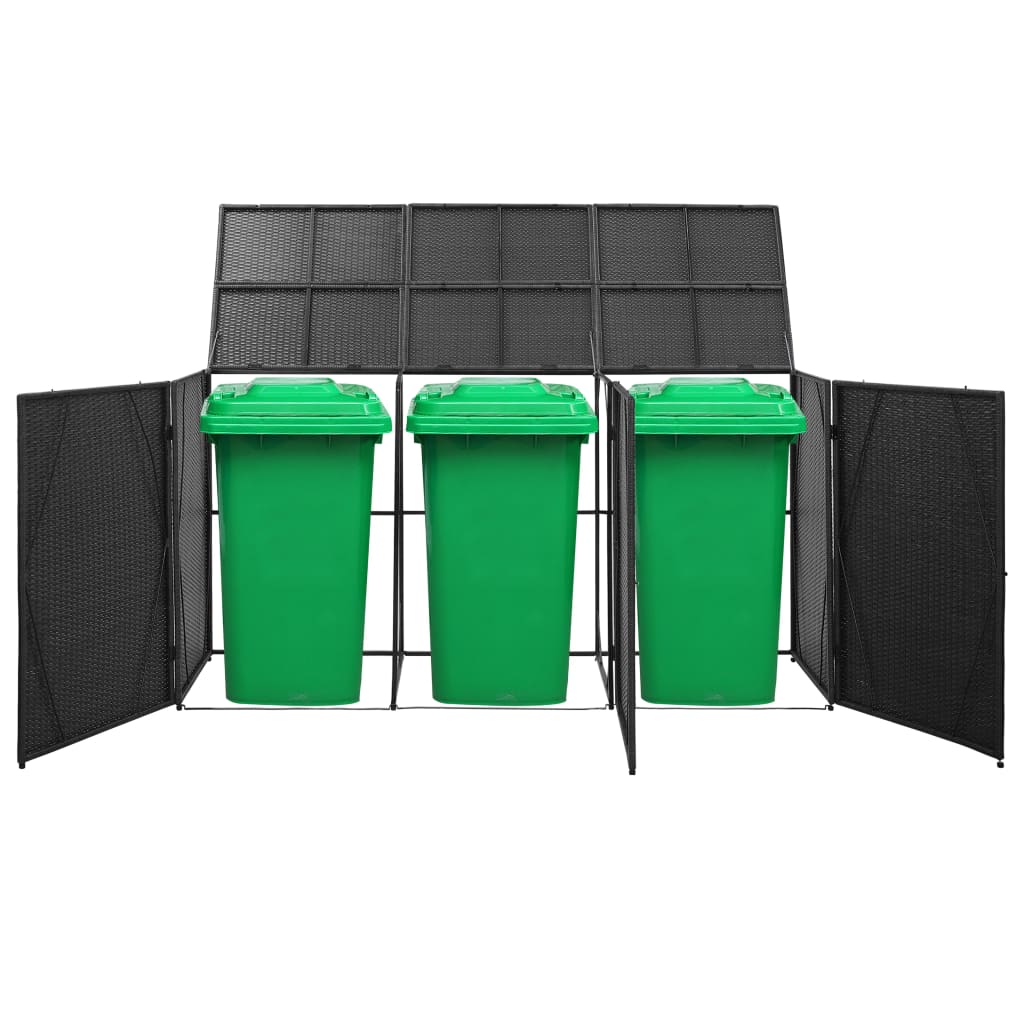 fekete polyrattan kukatároló 3 db kerekes kukához 229x78x120cm