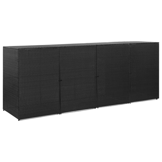 fekete polyrattan kukatároló 4 db kerekes kukához 305x78x120 cm