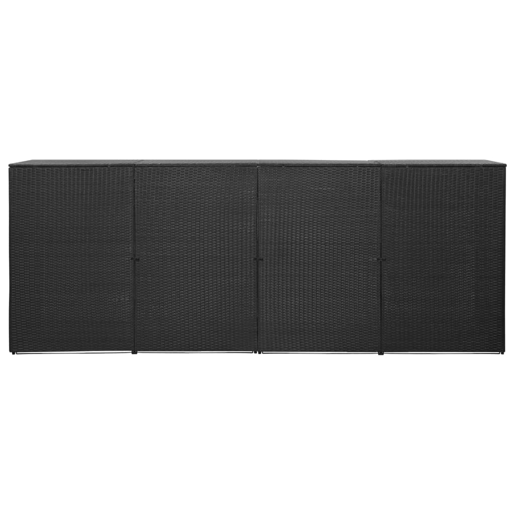 fekete polyrattan kukatároló 4 db kerekes kukához 305x78x120 cm