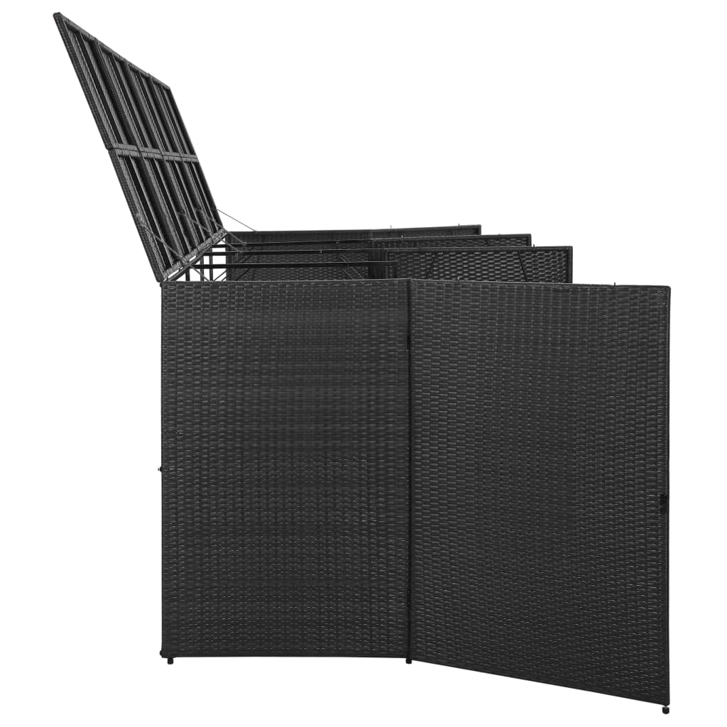 fekete polyrattan kukatároló 4 db kerekes kukához 305x78x120 cm