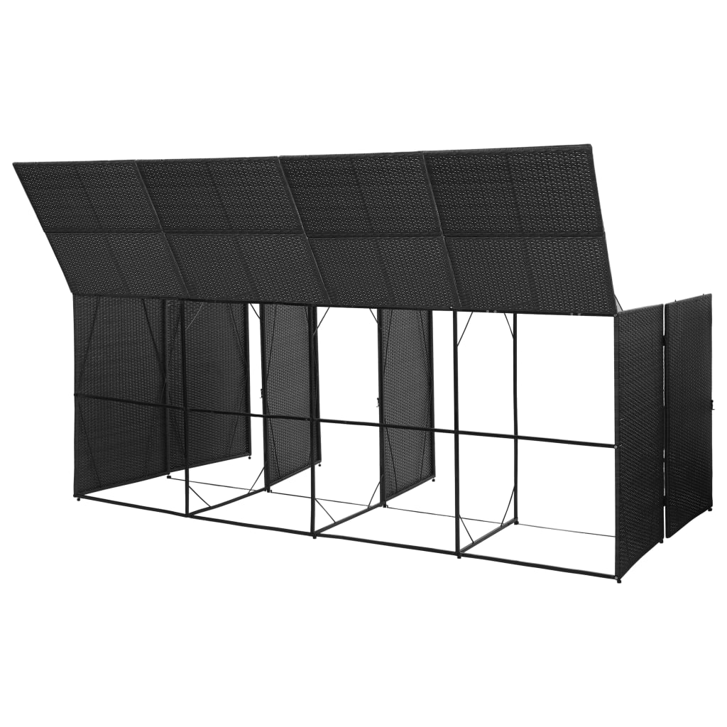fekete polyrattan kukatároló 4 db kerekes kukához 305x78x120 cm