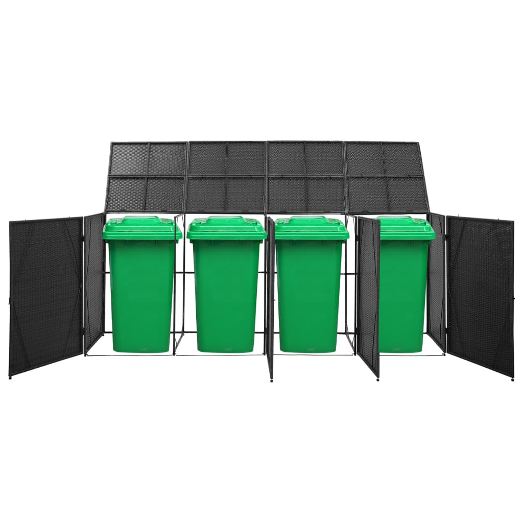 fekete polyrattan kukatároló 4 db kerekes kukához 305x78x120 cm