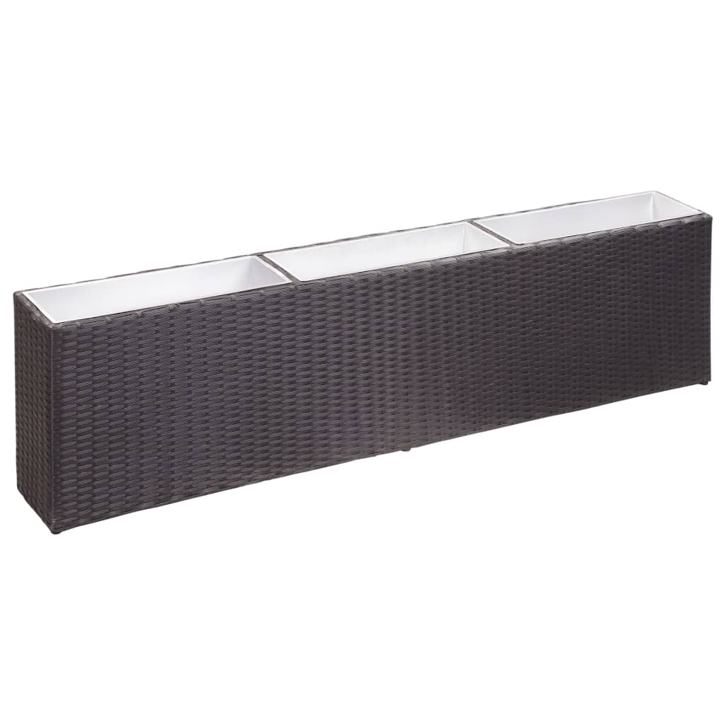 fekete polyrattan kerti magaságyás 3 kaspóval 150 x 20 x 40 cm