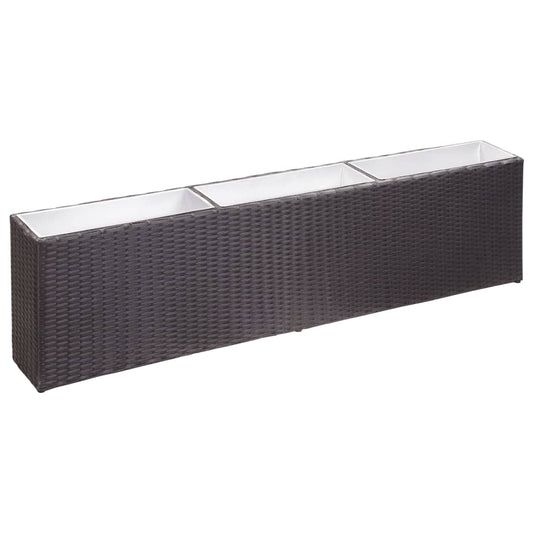 fekete polyrattan kerti magaságyás 3 kaspóval 150 x 20 x 40 cm