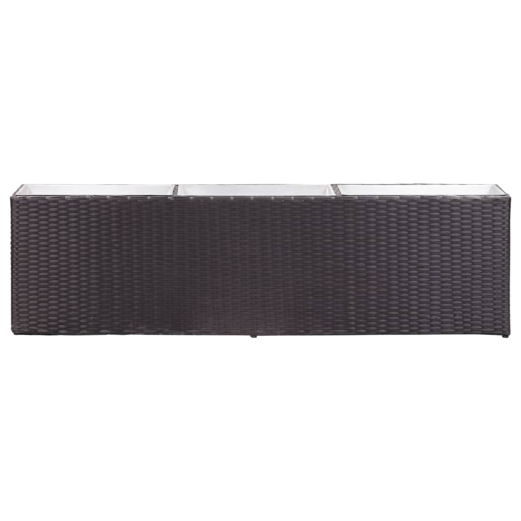 fekete polyrattan kerti magaságyás 3 kaspóval 150 x 20 x 40 cm