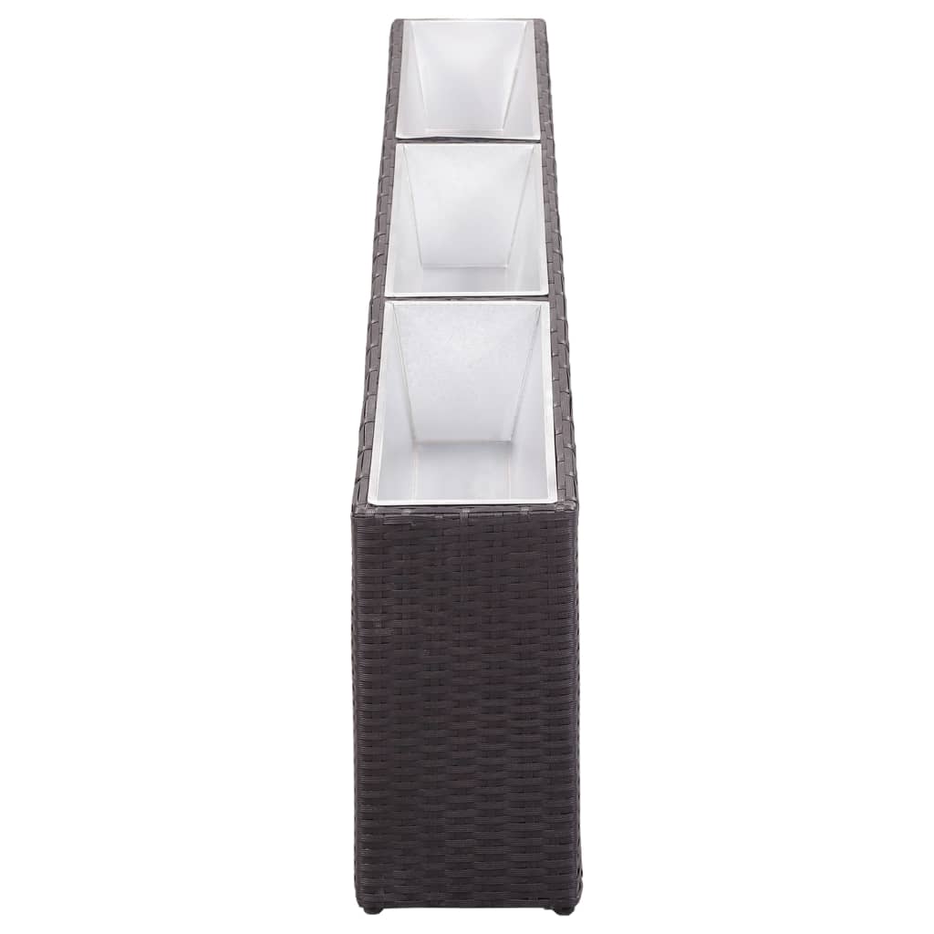 fekete polyrattan kerti magaságyás 3 kaspóval 150 x 20 x 40 cm