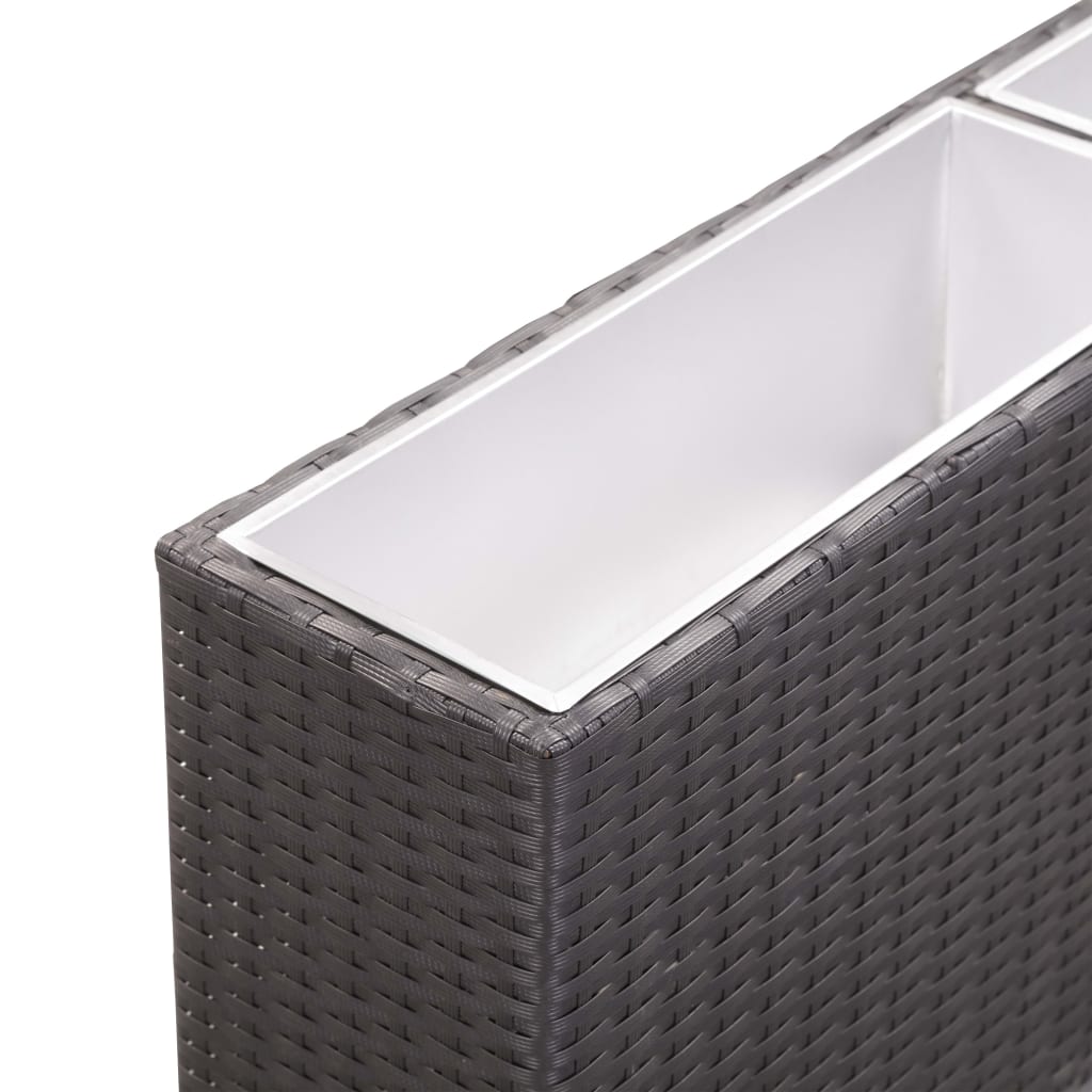 fekete polyrattan kerti magaságyás 3 kaspóval 150 x 20 x 40 cm