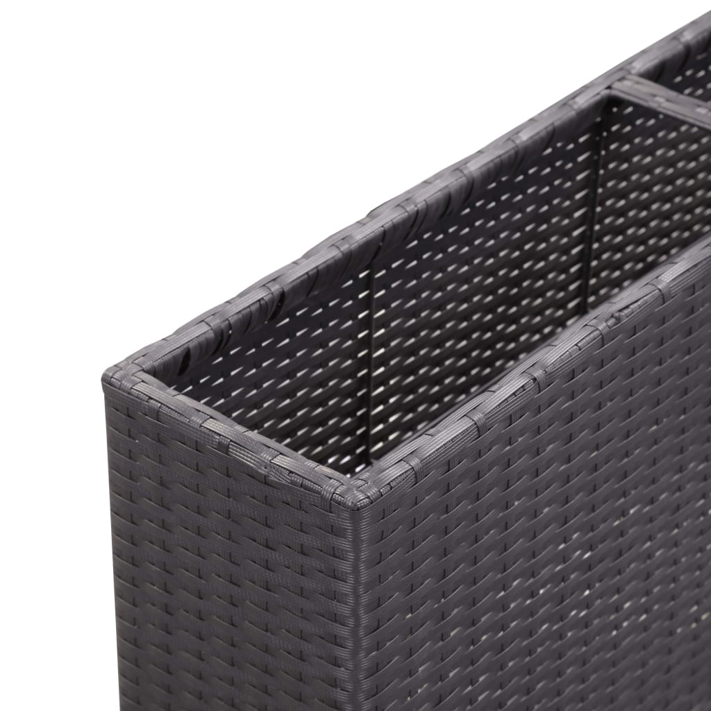 fekete polyrattan kerti magaságyás 3 kaspóval 150 x 20 x 40 cm