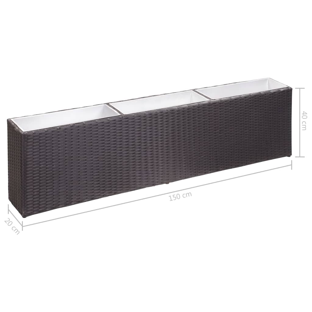 fekete polyrattan kerti magaságyás 3 kaspóval 150 x 20 x 40 cm