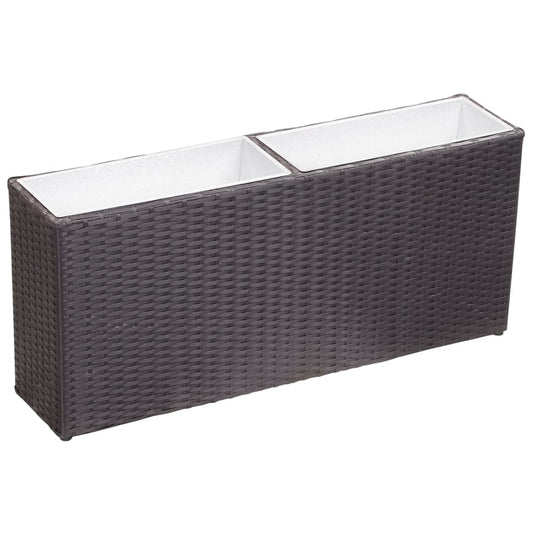 fekete polyrattan kerti magaságyás 2 kaspóval 90 x 20 x 40 cm