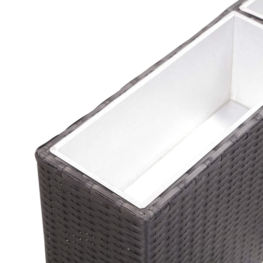 fekete polyrattan kerti magaságyás 2 kaspóval 90 x 20 x 40 cm