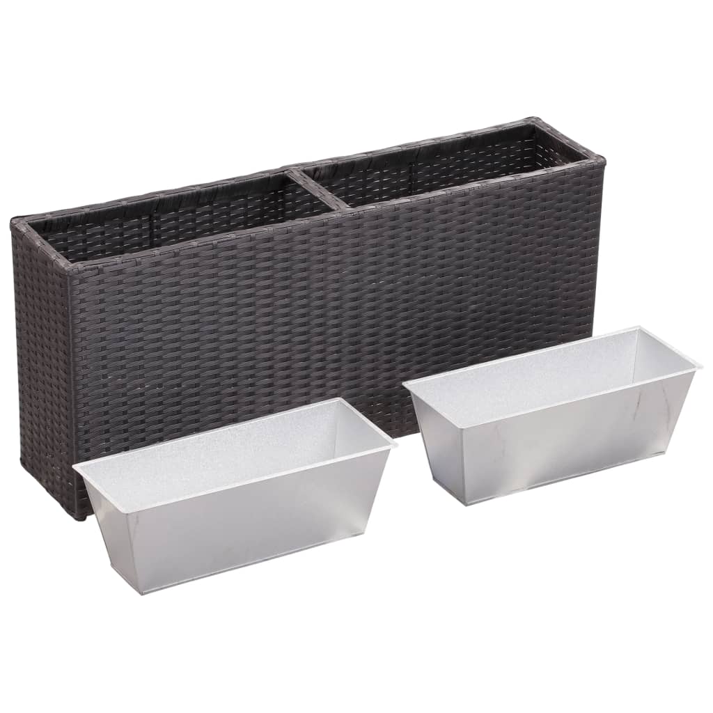 fekete polyrattan kerti magaságyás 2 kaspóval 90 x 20 x 40 cm